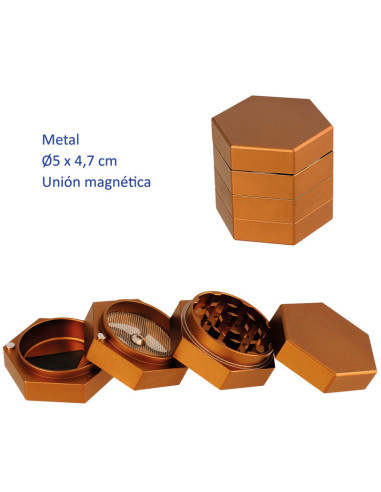 GRINDER HEXAGONAL  DORADO 4 PARTES D.5 X 4,7 CM 1UD.