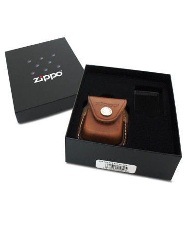 BOLSA ZIPPO DE PIEL MARRÓN CLIP EN CAJA  1UD