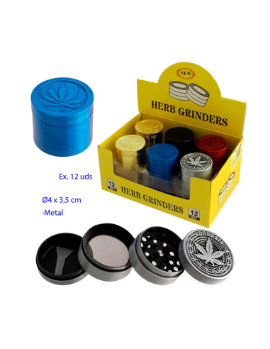 EXPOSITOR 12 GRINDERS METALICOS 4 PARTES 0,4 DIAMETRO HERB COLORES SURTIDOS