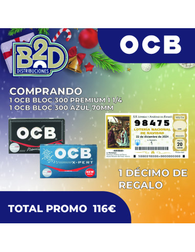 PROMOCION 1 BLOCK OCB AZUL 300 + 1 BLOCK OCB NEGRO 300 DE REGALO 1 DECIMO LOTERIA DE NAVIDAD